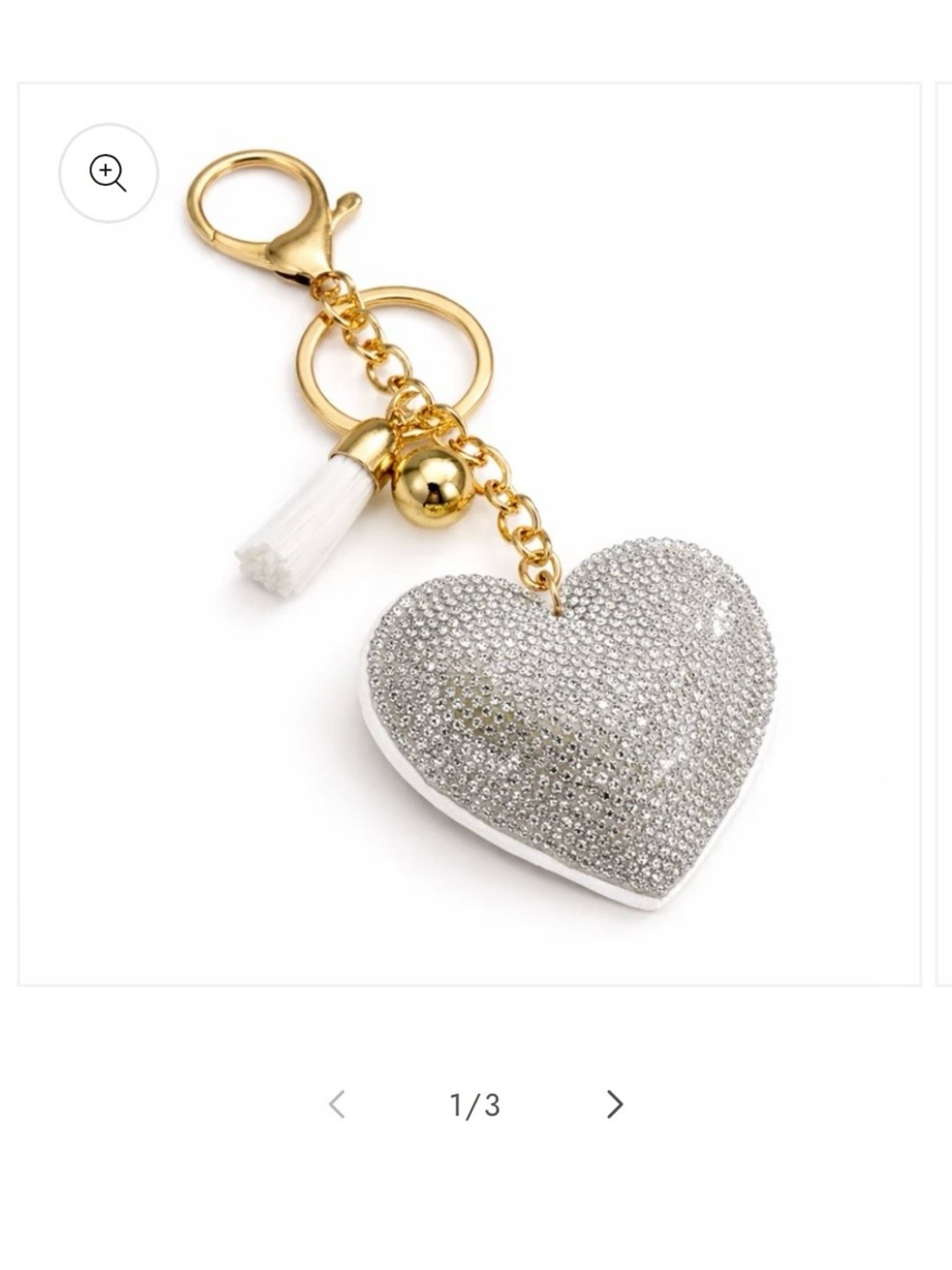 Gold Keyring with Silver Crystal Heart Charm